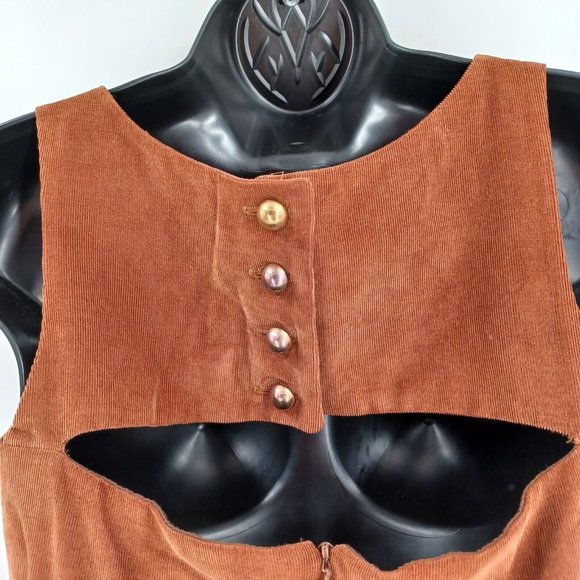 LEONA by LAUREN LEONARD Sz 2 Corduroy Cut Out Brown Shift Dress Sleeveless Lined - Picture 8 of 15